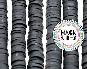 Black Polymer Clay Heishi Beads: 6mm Vinyl Disc, 16 Inch Strand