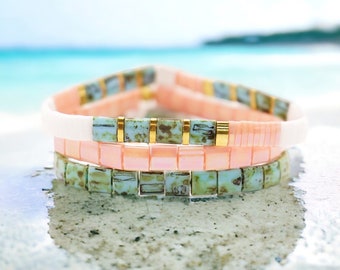 VACATION set of 3 BRACELETS - Tila Bead Bracelet for Women | Popular Stretch Bracelets | Stackable Beaded Bracelets || Mack & Rex