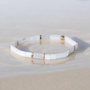SPOILED™ - Women White Beaded Bracelet | Waterproof Boho Tila Bead Bracelet | Minimalist Wedding Jewelry | Quality Stretch Tile Bracelet