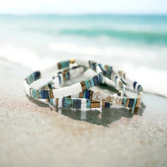 TIDAL WAVE Set of 3 BRACELETS Stackable Tila Bead Bracelets for Women Cute Boho Bracelets Popular Bracelet Stacks Flat Bracelets Etsy UK