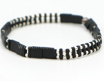 STUNNER - Black Tila Beaded Bracelet – Boho Chic Stackable Tile Women's Bracelet