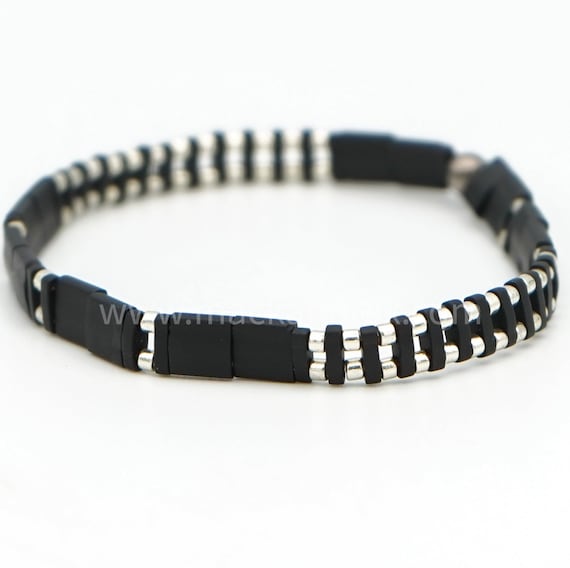 STUNNER Black and Silver Tila Bead Bracelets Boho Bracelets for