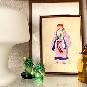Vintage Chinese Framed Silk God of Immortality Lucky Gods Fu Lu Shou image 1