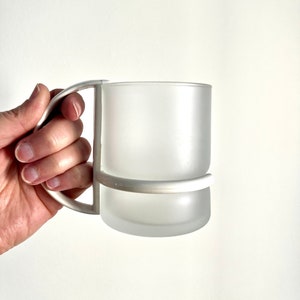 Vintage 1980s Inspiration Frosted Glass Mugs With Plastic Handles, Set of 5 image 1