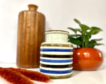 Vintage Japanese Stoneware Vase | Striped Stoneware Vase