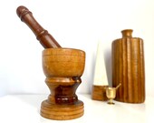Large Vintage Wooden Motor and Pestle Rustic Wood Mortar and Pestle