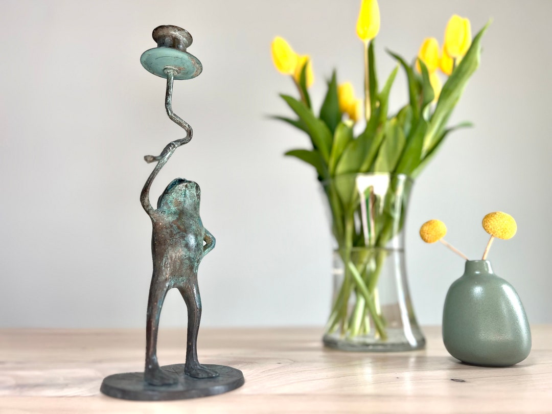 Vintage Bronze Frog Candlestick Holder Frog on a Lilly Pad Etsy