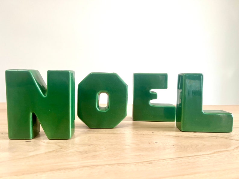 Vintage Individual Letter Vases, NOEL wall pocket vases, MCM Christmas Wall Pocket Vases image 3