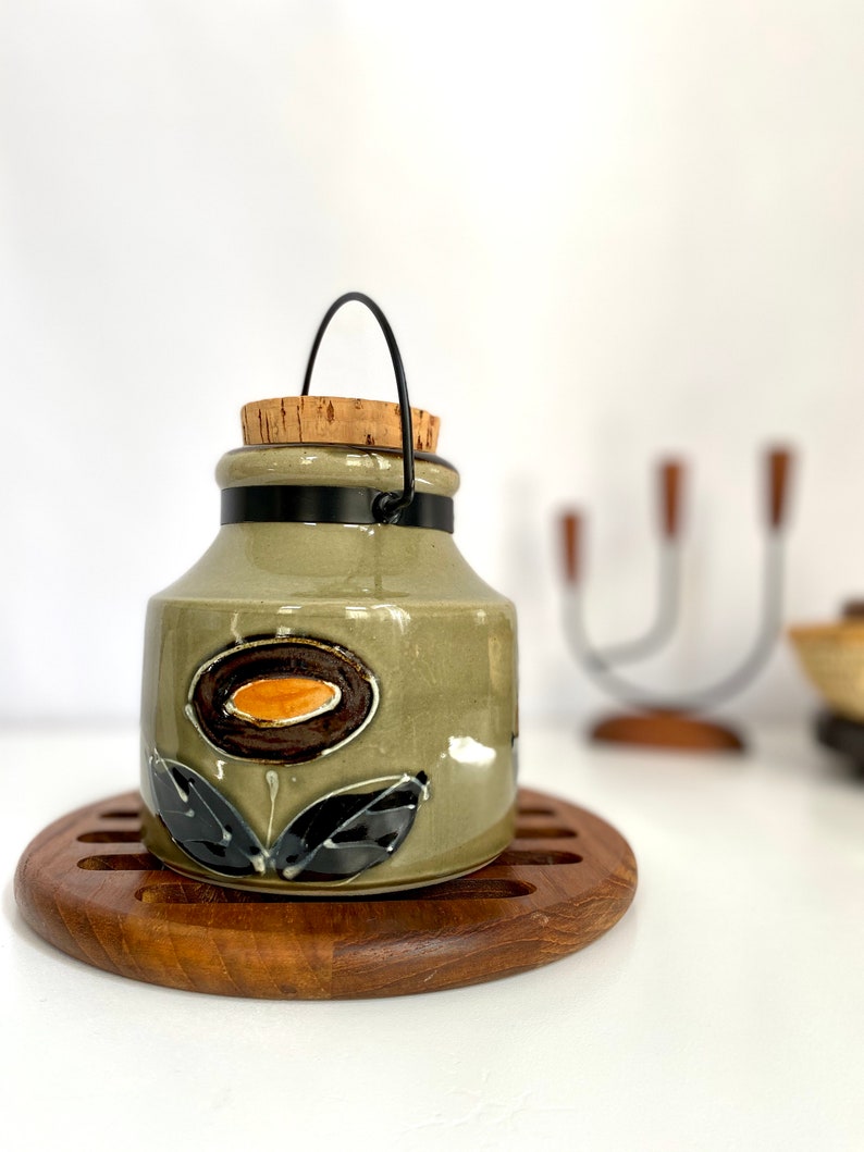 Vintage Stoneware Canister with Cork Stopper Stoneware Pottery Nagoya Japan image 3