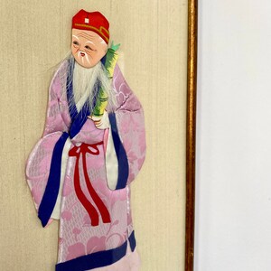 Vintage Chinese Framed Silk God of Immortality Lucky Gods Fu Lu Shou image 4