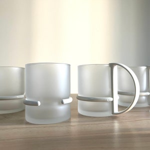 Vintage 1980s Inspiration Frosted Glass Mugs With Plastic Handles, Set of 5 image 4