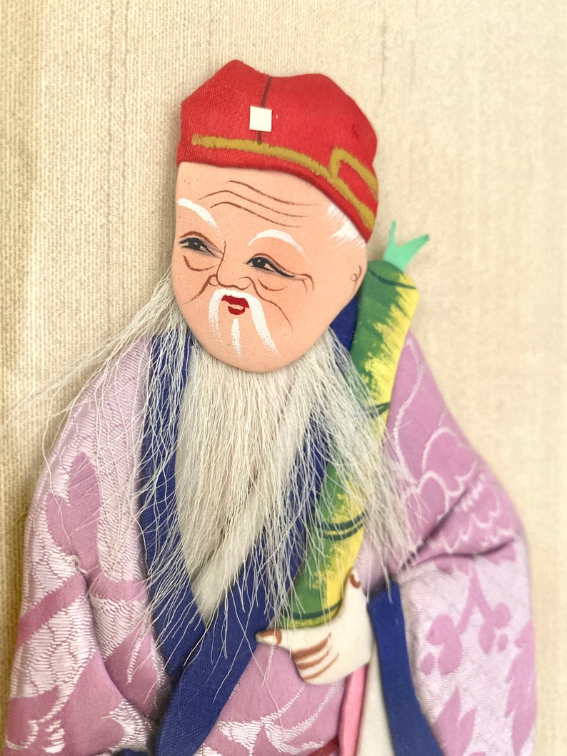 Vintage Chinese Framed Silk God of Immortality Lucky Gods Fu Lu Shou image 7