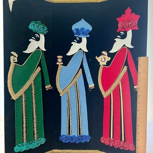 Large Vintage MCM Three Kings Wise Men Wall Hanging/Table Display image 9