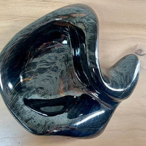 Rare Royal Haeger Sculptural Shallow Bowl, 1993 Model 145, Black Iridescent Glaze image 6