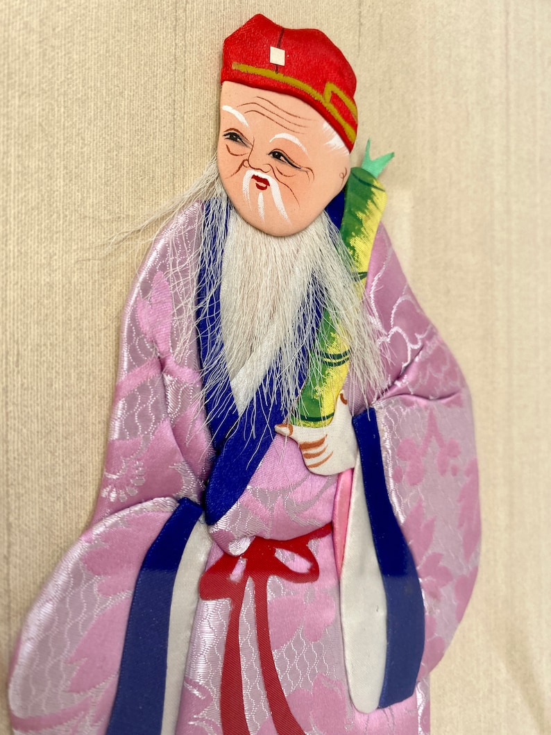 Vintage Chinese Framed Silk God of Immortality Lucky Gods Fu Lu Shou image 6