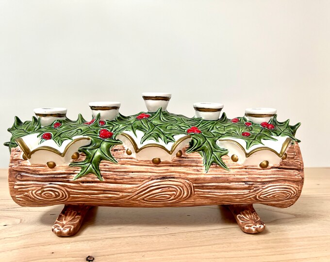 Vintage Atlantic Mold Yule Log Candle Holder Etsy