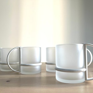 Vintage 1980s Inspiration Frosted Glass Mugs With Plastic Handles, Set of 5 image 2