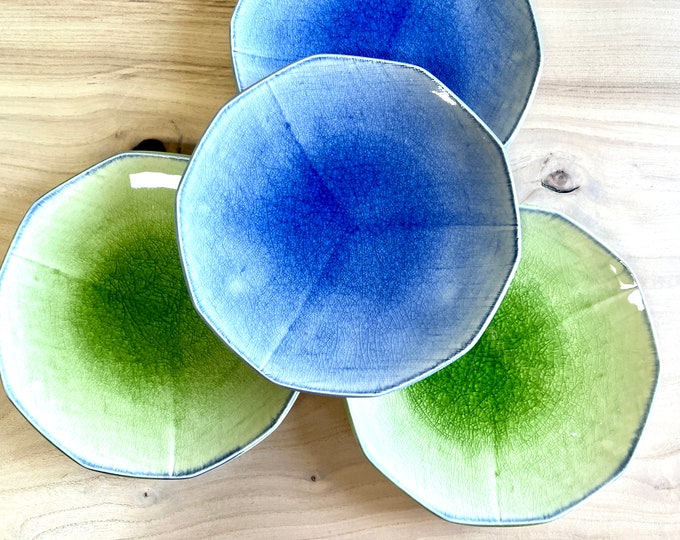 Vintage Japanese Stoneware Crackle Glaze Plates Set of 4 Etsy