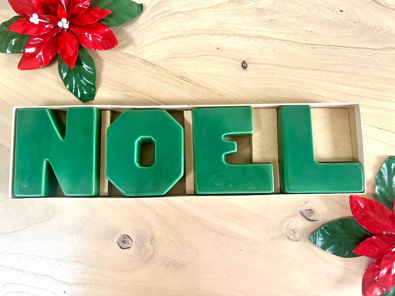 Vintage Individual Letter Vases, NOEL wall pocket vases, MCM Christmas Wall Pocket Vases image 2