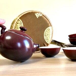 Vintage Portable Asian Tea Set with Satin Travel Case image 3