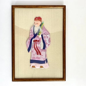 Vintage Chinese Framed Silk God of Immortality Lucky Gods Fu Lu Shou image 2