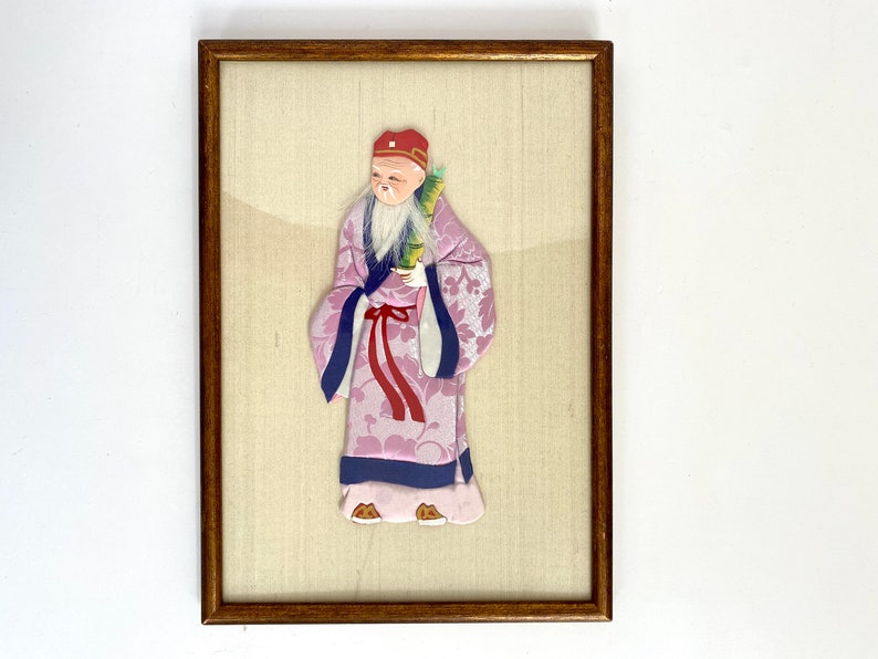 Vintage Chinese Framed Silk God of Immortality Lucky Gods Fu Lu Shou image 2