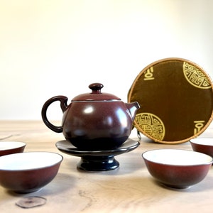 Vintage Portable Asian Tea Set with Satin Travel Case image 2