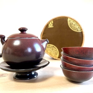 Vintage Portable Asian Tea Set with Satin Travel Case image 1