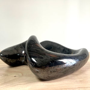 Rare Royal Haeger Sculptural Shallow Bowl, 1993 Model 145, Black Iridescent Glaze image 2