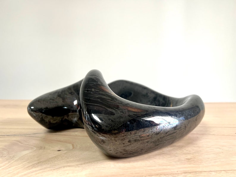 Rare Royal Haeger Sculptural Shallow Bowl, 1993 Model 145, Black Iridescent Glaze image 2