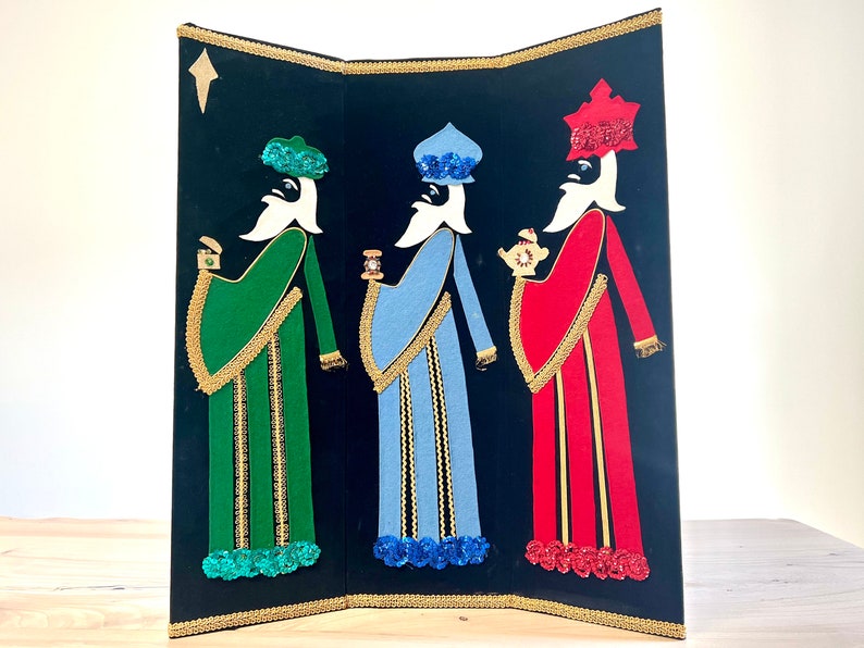 Large Vintage MCM Three Kings Wise Men Wall Hanging/Table Display image 1