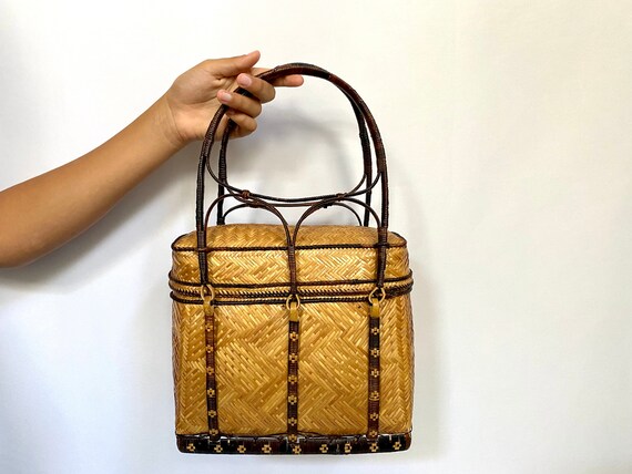 Vintage Boho Rattan Handbag | Hand woven Rattan an