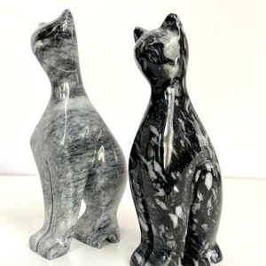 Vintage MCM Carved Solid Stone Cats Carved Marble Cats image 6