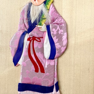 Vintage Chinese Framed Silk God of Immortality Lucky Gods Fu Lu Shou image 5