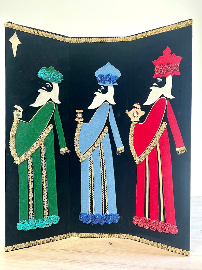 Large Vintage MCM Three Kings Wise Men Wall Hanging/Table Display image 2