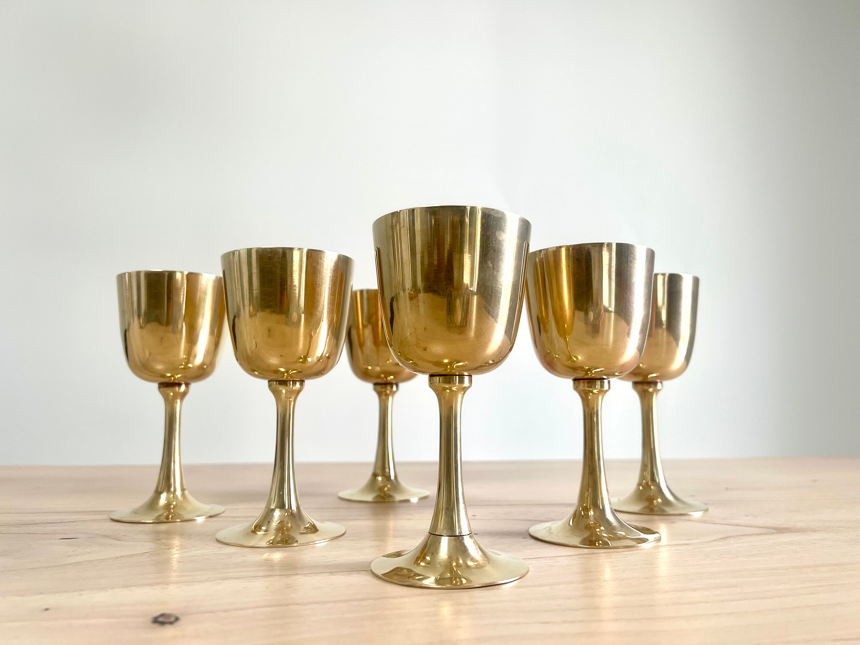 Vintage Brass Wine Goblets, Thailand Handmade Drinking Glasses