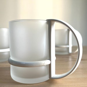 Vintage 1980s Inspiration Frosted Glass Mugs With Plastic Handles, Set of 5 image 3