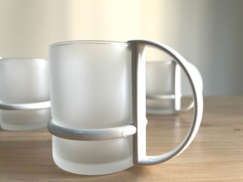 Vintage 1980s Inspiration Frosted Glass Mugs With Plastic Handles, Set of 5 image 3