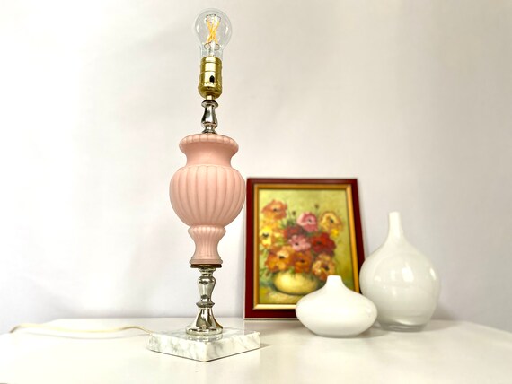 Vintage Pastel Pink Glass Table Lamp With Marble Base Etsy Australia