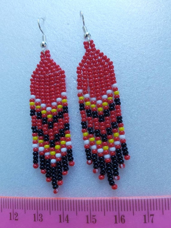 Beaded Necklace & Earring Set Handmade Native Regalia New RED 03 