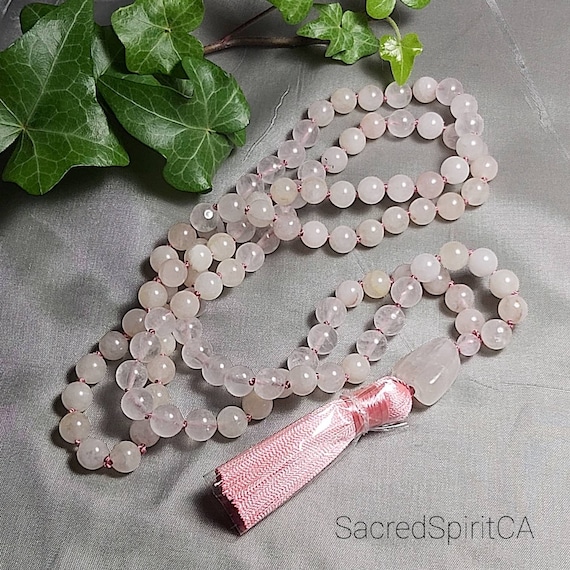 ROSE QUARTZ MALA Hand-knotted 108 Tassel Prayer Beads
