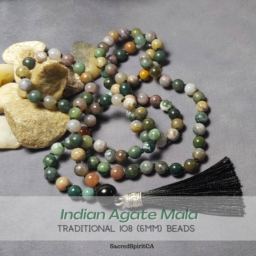 Collana Mala Tibetana 108 Perle In Agata Nera 6mm Con Nappa – Guarigione, Fatta A Mano, Senza Metallo - Foto 3