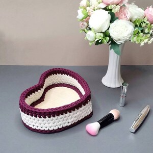 Knitting cotton basket in the form of a heart, Valentine's day gift for her, makeup vanity table organizer, Galentines day decor image 10