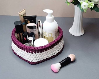 Panier en coton à tricoter en forme de coeur, cadeau de Saint-Valentin pour elle, organiseur de coiffeuse pour maquillage, décoration de la Saint-Valentin