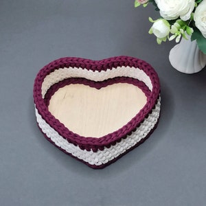 Knitting cotton basket in the form of a heart, Valentine's day gift for her, makeup vanity table organizer, Galentines day decor image 7