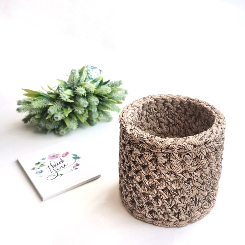 Cotton rope basket. Makeup brush holder. Pen and pencil holder. image 1