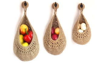 Fruits basket, jute hanging fruit basket, wall baskets set, kitchen storage and organization idea, potato onion storage, farmhouse kitchen