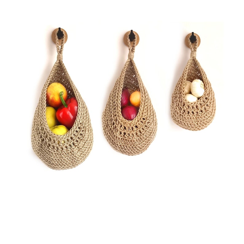 Fruits basket, jute hanging fruit basket, wall baskets set, kitchen storage and organization idea, potato onion storage, farmhouse kitchen image 1