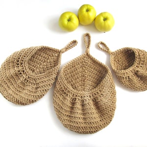 Fruits basket, jute hanging fruit basket, wall baskets set, kitchen storage and organization idea, potato onion storage, farmhouse kitchen image 4