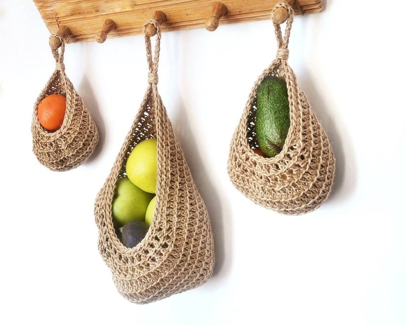 Set of Three Jute Wall Hanging Baskets Kitchen Storage Etsy